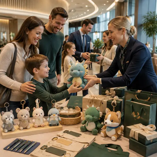 Bank family event with mascot gifts and customer engagement