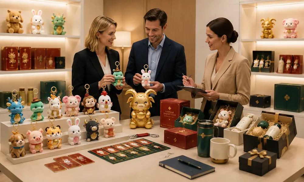 Bank gift product mix with plush keychains mascot plush VIP boxes and desktop gifts