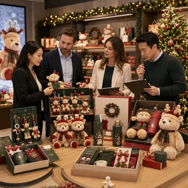 Christmas merchandise program with retail display employee gift boxes and customer gift sets