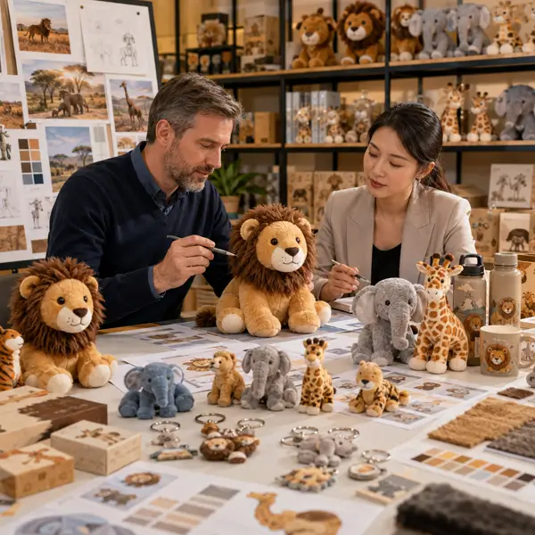 Souvenir buyer reviewing character consistency and themed merchandise collection