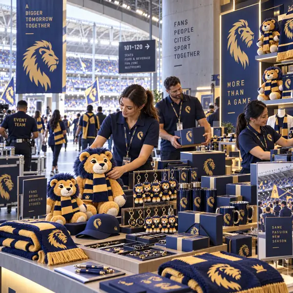 Sports event merchandise prepared for season opening fan day and match-day activation