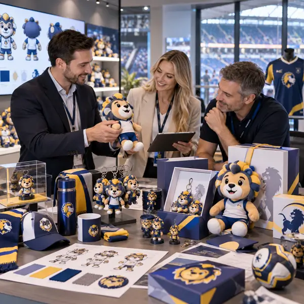 Sports merchandise project review for mascot team colors authorization and event packaging